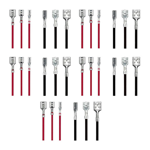 Thirty Piece Pack Female Speaker Wire Connectors With Pre Wired 18 Awg Red And Black Cables Nylon Sleeve Spade Terminals Built For Car Audio Mods Or Quick DIY Hook Ups Easy Plug In Setup.