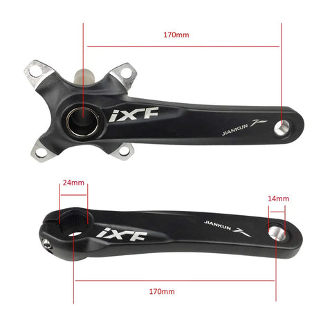 Ultra Lightweight 170mm Mountain Bike Crank Arm Set With 104 And 105 BCD, Black Finish, showcasing 170mm length and design