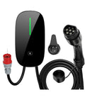 Slick Type Two Electric Vehicle Wall Charger Providing 7.6 To 22 Kilowatts Fast Juice Up Capability With Compact Build showing a sleek black charger with a green indicator.