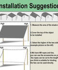 Installation diagram for Heavy Duty Shade Sail 11x14 Ft 220 GSM Polyester Waterproof Outdoor Canopy Cover UV Block Up To 98 Percent.