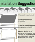 Heavy Duty Shade Sail 220 GSM 8x16 Feet Waterproof Outdoor Canopy installation guide with diagrams and instructions.