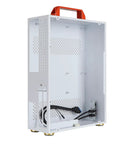 Side view of a white carryable micro ATX PC case with handle, ventilation panels, for small form factor builds ITX MATX mini tower.