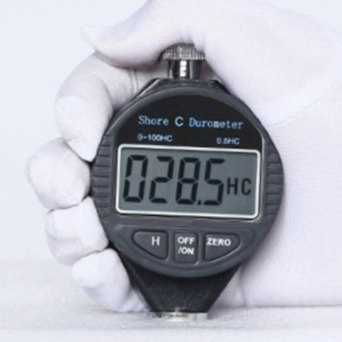 Pro Grade Digital Durometer And Shore A Hardness Tester Designed For Fast Bench Reads With A Sharp High Contrast Display showing reading