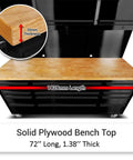 Tough As Nails 72 Inch Rolling Tool Chest With Fifteen Deep Drawers And Three Spacious Upper Cabinets heavy duty plywood bench top 72'' long 1.38'' thick