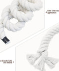 1 Inch White Cotton Rope 100 Feet Triple Stranded Natural Twisted Cord For Landscaping Railings Climbing Decor DIY Projects Tug Of War Tough As Nails Soft Yet Strong with close-up of ends and soft texture.