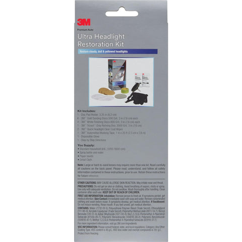 Image of Ultra Headlight Restoration Kit box with contents and instructions.