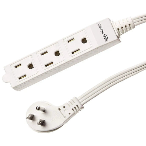 Flat Plug Space Saving 6 Foot Indoor 3 Prong Power Strip Extension Cord Grounded 13 Amps 1625 Watts 125 Volt White 2 Pack Ideal For Home Office TV Desk Dorm Rooms