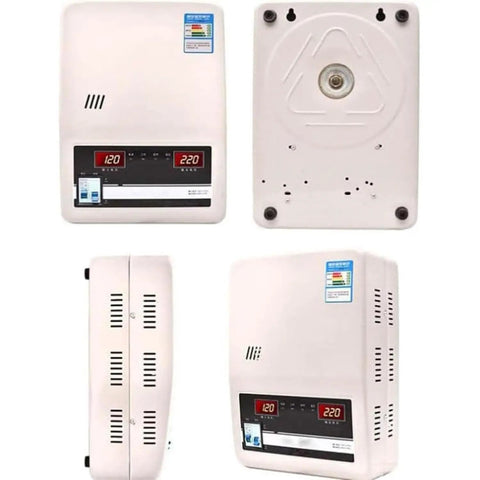 No Sweat Heavy Duty Automatic Voltage Stabilizer Built Tough For Your Home Gear Pure Copper Coils Dual Digital Display from multiple angles.