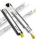 Locking Drawer Slides 10 To 60 Inch Full Extension With Metal Ball Bearing Tracks 264 Lb Capacity featured with yellow lock