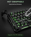 Close-up of Slick 98 Key Wireless Mechanical Gaming Keyboard highlighting hot-swappable switches and RGB lighting.