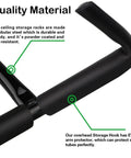 Close-up of black steel Beefy Heavy Duty Overhead Garage Storage Rack Set Of 2 with EVA arm protector and rust-resistant finish.