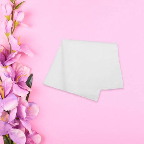 Top Shelf Reusable White Microfiber Cleaning Cloth For Eyeglasses And Camera Lenses Ultrafine Cleanroom Grade on pink background.