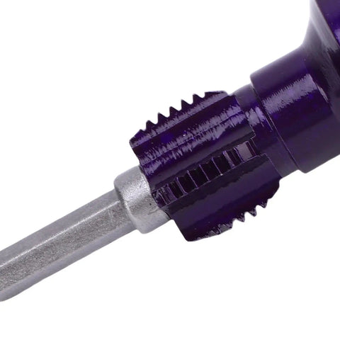 Close-up of LiebeWH Integrated Pipe Threading Tool With Dual Function Design for precise thread cutting on 1/2 and 3/4 inch pipes.