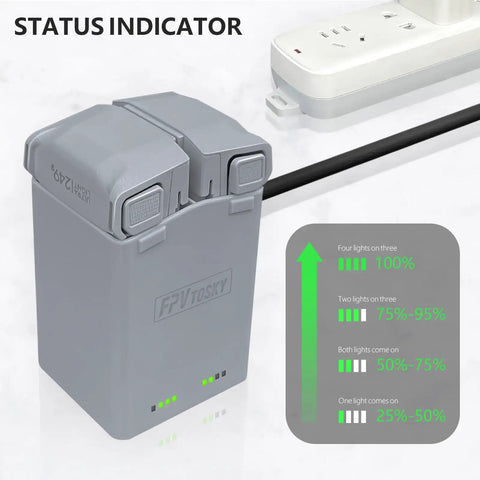 Two-Way Fast Charging Hub For DJI Mini 5 Pro, Mini 4 Pro, And Mini 3 Drones with status indicator lights