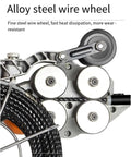 Close-up of alloy steel wire wheel on Cordless Brushless Electric Wire Puller 800W With 21V 4000mAh Battery.