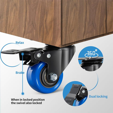 Heavy Duty Two Inch Swivel Caster Wheels Set Of Four With Brakes Dual Locking For Carts Furniture And Trolleys Premium Steel Housing 600 Lb Capacity With brake and dual locking mechanism