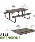 Dimensions of Six Foot Folding Picnic Table With Classic Rugged Steel Frame Seats Eight UV Protected Top Weather And Rust Resistant