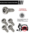Four Pack Stainless Steel Anti Theft License Plate Screws with rustproof Torx head bolts, universal fit for cars, easy install