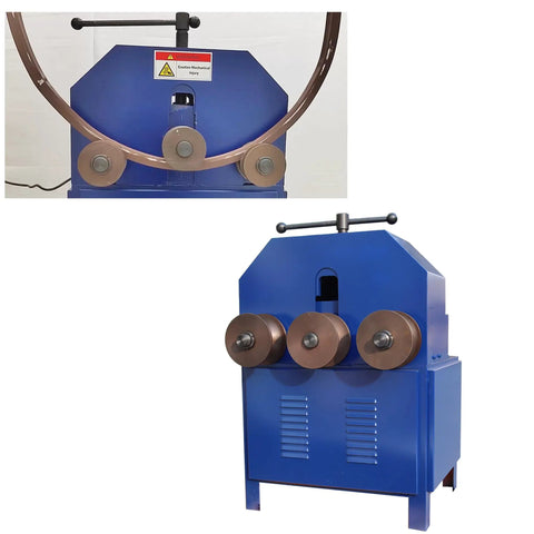 Heavy Duty Electric Pipe Bender Machine With Round And Square Die Set 110V Single Phase Tube Roller showing three rollers for bending pipes.
