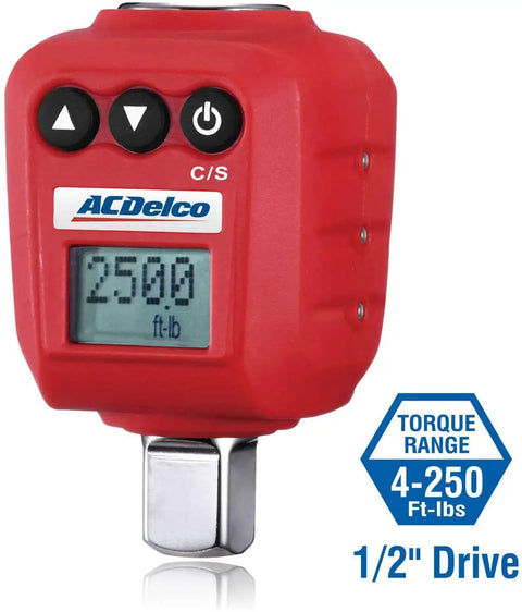 Heavy Duty Half Inch Drive Digital Torque Adapter With Real Time Torque Readout Buzzer And LED Flash 25 To 250 Foot Pounds ISO 6789 Certified With Calibration Certificate