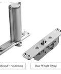 Heavy Duty Invisible Floor Hinge With Auto Rebound Lock Badass Commercial Door Closer for heavy doors, shows mechanism and mounting plate.