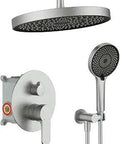 Brushed Nickel Ceiling Mounted Shower System With 12 Inch Rain Shower Head And Handheld 1.8 GPM Flow Rate Included Valve
