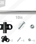 Heavy Duty Wheelbarrow Axle And Bracket Set, 10x0.63 inch axle, 2.1x3.3 inch brackets, carbon steel, with bolts and nuts