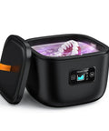 No Sweat Ultrasonic Cleaner For Jewelry Watches And Dentures High Frequency Automatic Bubble Wash Machine In Matte Black with partials inside.