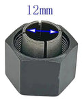 Three collets from the Six Piece Router Collet And Nut Set With Reducer Sleeves For 1/2 And 1/4 Inch Bits, 12mm 8mm 6mm