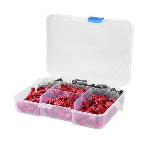 Sportbike Fairing Hardware Kit 177 Piece Aluminum Screws Set With M5 And M6 Sizes And Washers For Beefed Up Replacement On Yamaha Kawasaki Suzuki Ducati Riders Red Finish