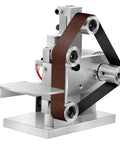 Compact Mini Electric Belt Sander Desktop Grinder For Diy Polishing Woodworking Sanding And Edge Sharpening Machine with a brown belt.