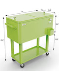 80 Quart Rolling Ice Chest Cooler Cart For Patio Parties And Party Ready Backyard Bar Setup With Folding Shelf And Bottle Opener Light Green Portable Beverage Cooler On Wheels