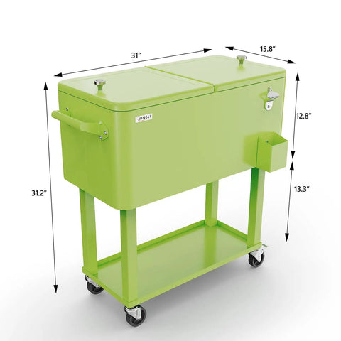 80 Quart Rolling Ice Chest Cooler Cart For Patio Parties And Party Ready Backyard Bar Setup With Folding Shelf And Bottle Opener Light Green Portable Beverage Cooler On Wheels