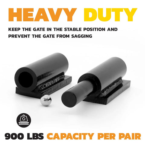 Beefy Heavy Duty Gate Hinge 7 Inch Weld On Install For Wood And Metal Fence Black Finish 900 Lbs Per Pair with grease zerk