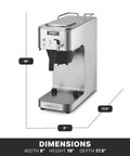 Cafe Deco Automatic Or Pour Over Thermal Carafe Coffee Brewer With Built In Pour Over And Auto Refill, side view dimensions