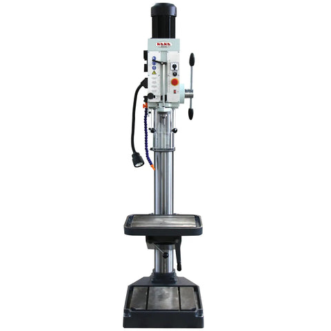 Front view of Beefy Floor Drill Press With 26 Inch Swing 1.57 Inch Drilling Capacity 2.2kW 220V 3 Phase Motor, cast iron base visible.