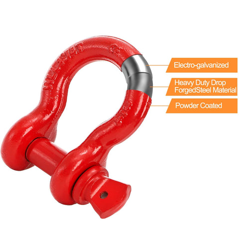 Heavy Duty Three Quarter Inch D Ring Shackles Three Pack For Tow Strap Winch And Vehicle Recovery With Red Powder Coat Built Tough