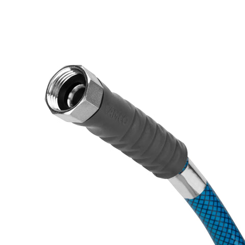 Close-up of TastePURE 4-Foot Premium Camper RV Drinking Water Hose with heavy-duty no-kink design and strain-relief end.