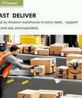 Person in warehouse sorting Amazon packages on conveyor belt for fast delivery