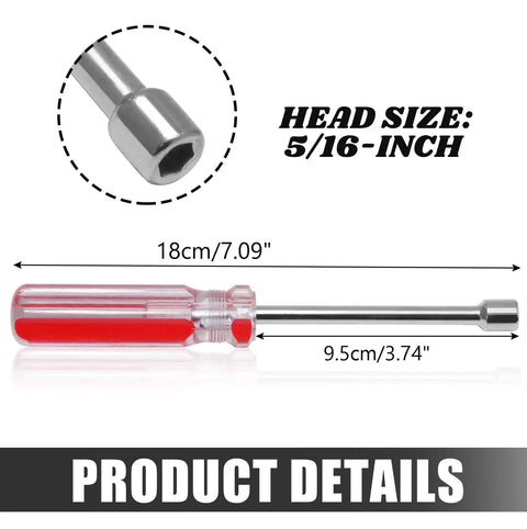 5/16 Inch Hex Nut Driver With 3.7 Inch Hollow Shaft And Cushion Grip Handle For Easy, Torquey Fastening Heavy Duty Socket Wrench Screwdriver.