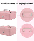 Locking Steel Cash Box With Removable Coin Tray And Key Lock Pink Medium Safe With Handle Variations, Side by Side