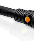 Sentinel 2000 Lumen Rechargeable Flashlight, 10.5-Inch Handheld LED, black aluminum body, USB Cord visible