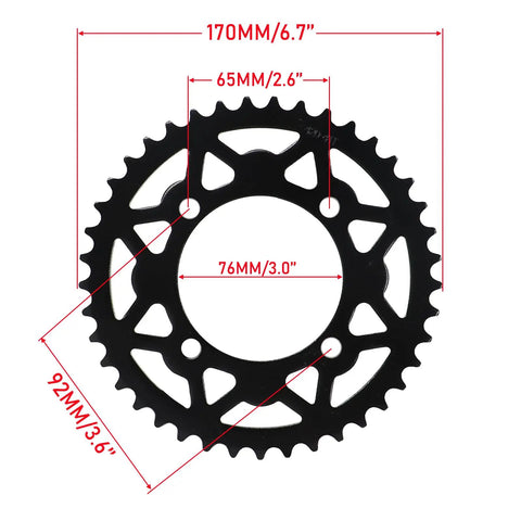 41 tooth rear sprocket with 76mm bore and measurements, part of 420 Chain Sprocket Kit With Chain Breaker For Chinese 50cc To 125cc Mini Bike