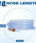 Wadoy siphon hose, 10 ft, 1/2 in valve, translucent blue hose for gasoline/fuel transfer