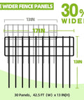 Diagram of Critter Proof No Dig Fence Barrier For Garden, 30 Panels, 42.5 Feet Long By 13 Inches High, showing wider panel dimensions.