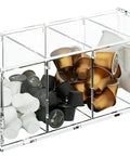 Clear Acrylic 4 Compartment Coffee Capsule Holder With Lid K Cup Organizer For Pods showing assorted capsules