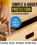 Person unlocking a cabinet with No Drill Needed Cabinet Locks For Baby Proofing 10 Pack Invisible Adhesive Drawer And Cabinet Latches