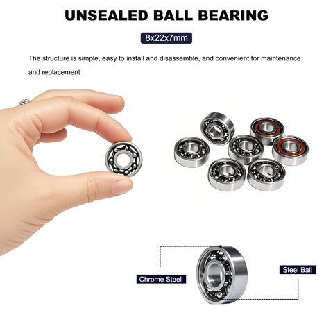 Hand holding 100 Pack 608 Ball Bearings High Precision Deep Groove Bearings For Fidget Spinners Smooth Low Friction Spin 8mm x 22mm x 7mm Durable Chromium Steel Construction Top Notch
