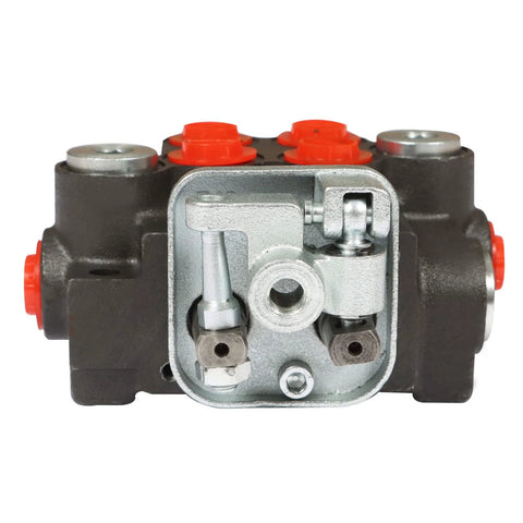 TINVHY 2-spool adjustable hydraulic directional joystick control valve, monoblock, black body with red caps