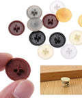 100 Piece White Screw Cap Covers Kit For Phillips And Self-Tapping Screws 11mm Hole Caps shown in assorted colors, including installed example